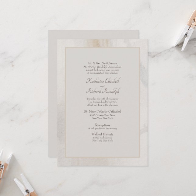 Faire invitation de mariage beige des deux parents (Devant/Arrière en situation)