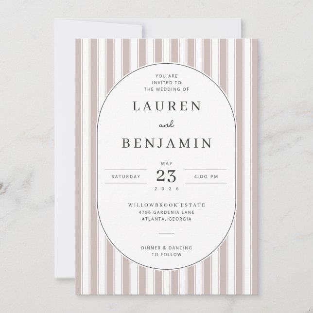 Faire invitation de mariage beige rayé (Devant)