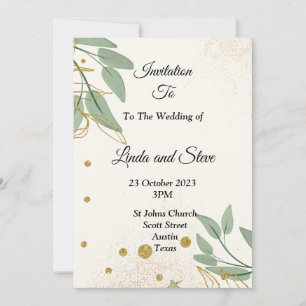 Faire invitation de mariage, beige vert or