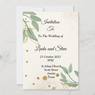Faire invitation de mariage, beige vert or