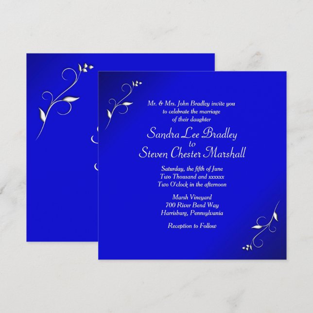 Faire invitation de mariage bleu (Devant / Derrière)