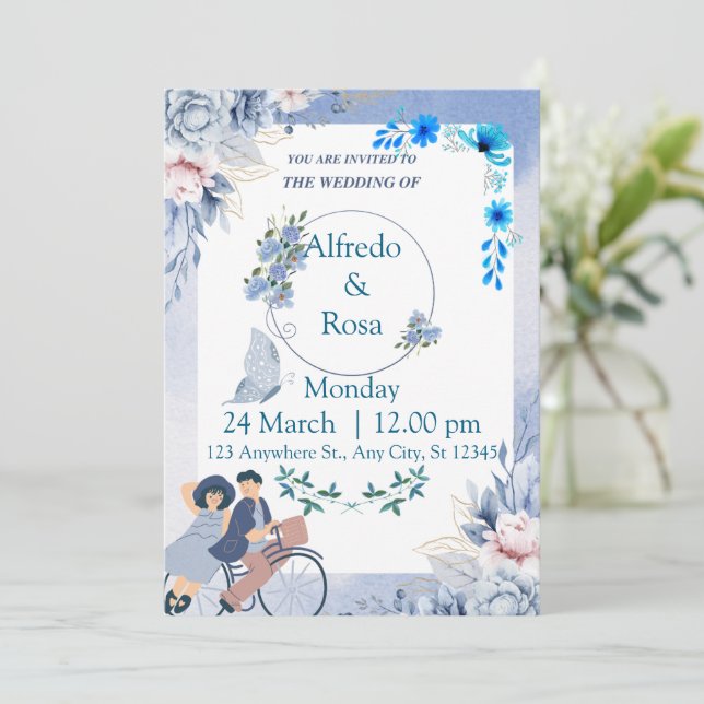 Faire invitation de mariage bleu - Classique et in (Debout devant)
