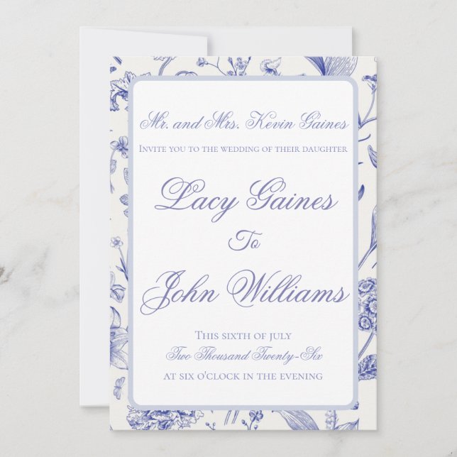 Faire invitation de mariage bleu en chinoiserie él (Devant)