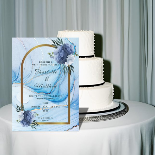 Faire invitation de mariage bleu et or  (Créateur téléchargé)
