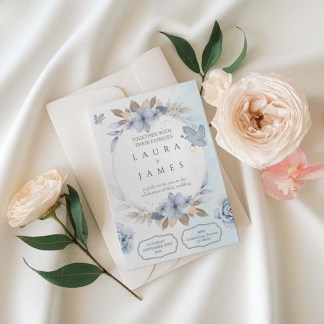 Faire invitation de mariage bleu floral avec colom (Créateur téléchargé)
