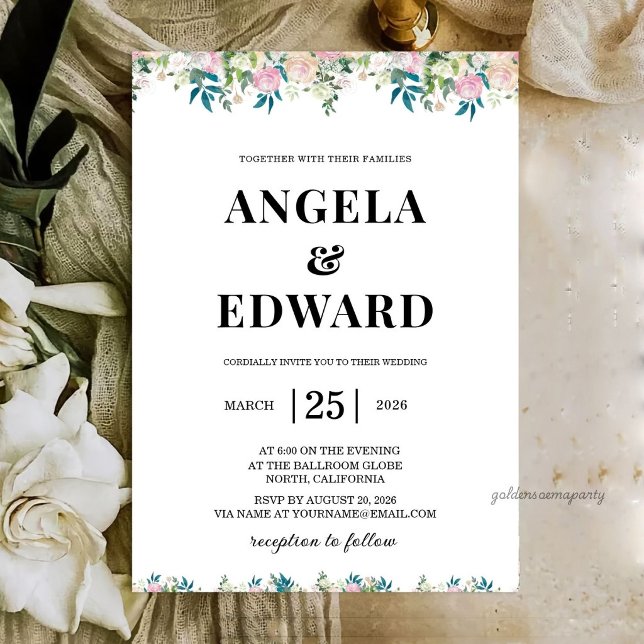 Faire invitation de mariage bleu marine et rose te (Elegant Navy Blush Pink Wedding Invitation
)