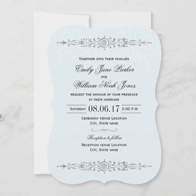 Faire invitation de mariage bleu poussiéreux argen (Devant)