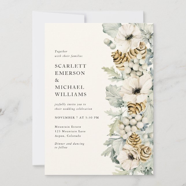 Faire invitation de mariage bleu poussiéreux éléga (Devant)