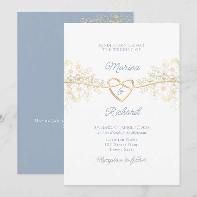 Faire invitation de mariage bleu poussiéreux simpl (Devant / Derrière)