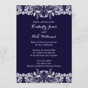 Faire invitation de mariage bleu royal en dentelle