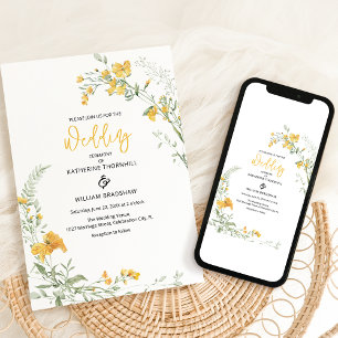 Faire invitation de mariage bohème à fleurs jaunes