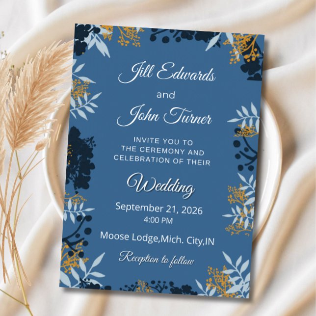 Faire invitation de mariage botanique bleu  (Créateur téléchargé)