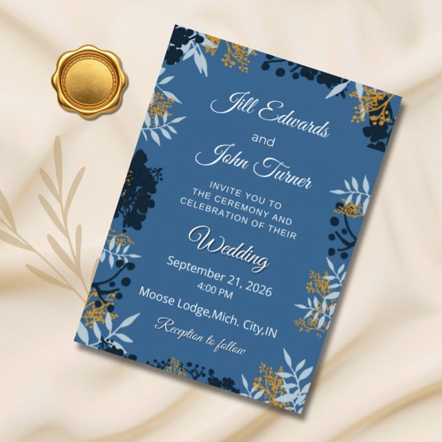 Faire invitation de mariage botanique bleu  (Créateur téléchargé)