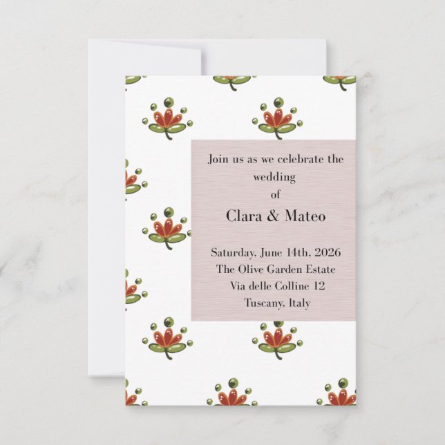 Faire invitation de mariage botanique flore neutre (Devant)