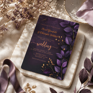 Faire invitation de mariage botanique violet éléga