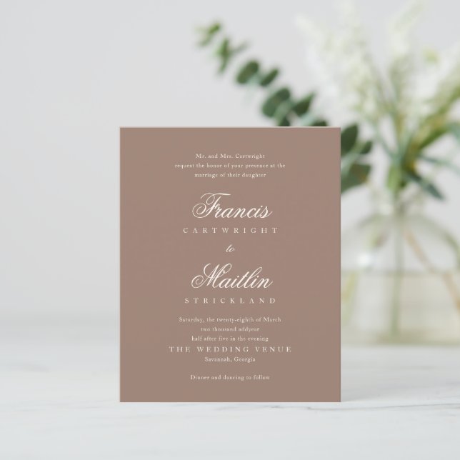 Faire invitation de mariage brun élégant (Debout devant)