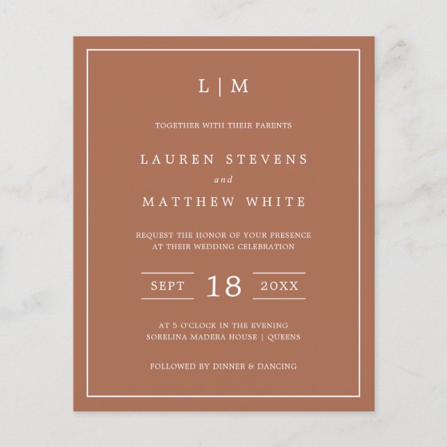 Faire invitation de mariage budget en terre cuite  (Devant)