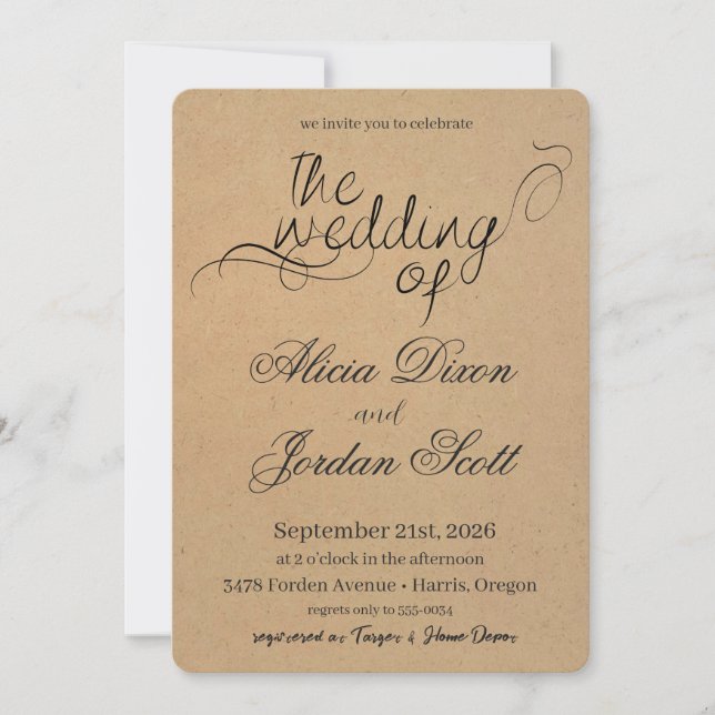 Faire invitation de mariage calligraphié minimalis (Devant)