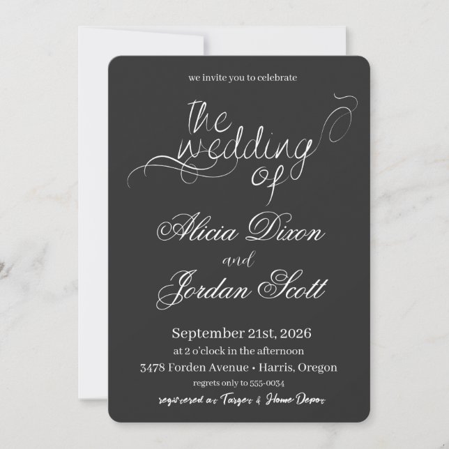 Faire invitation de mariage calligraphié minimalis (Devant)