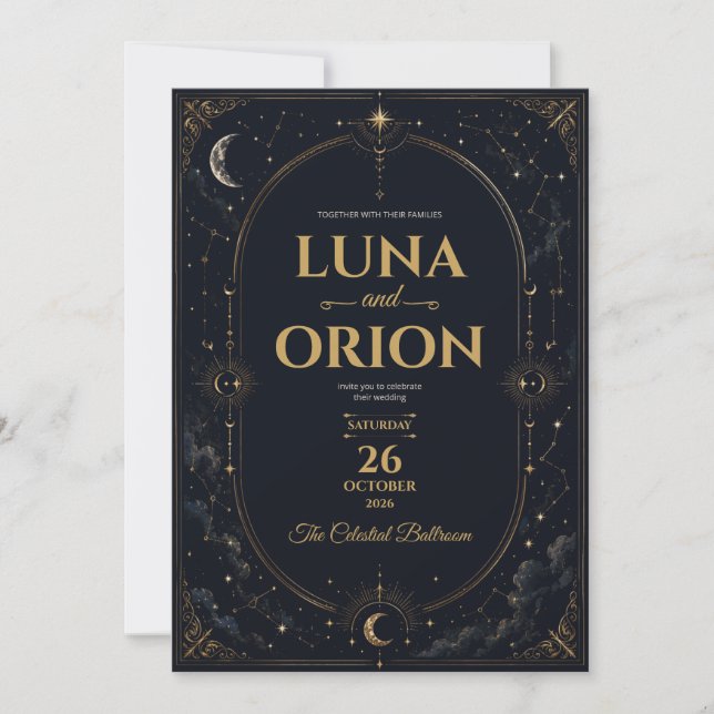 Faire invitation de mariage céleste sombre (Devant)