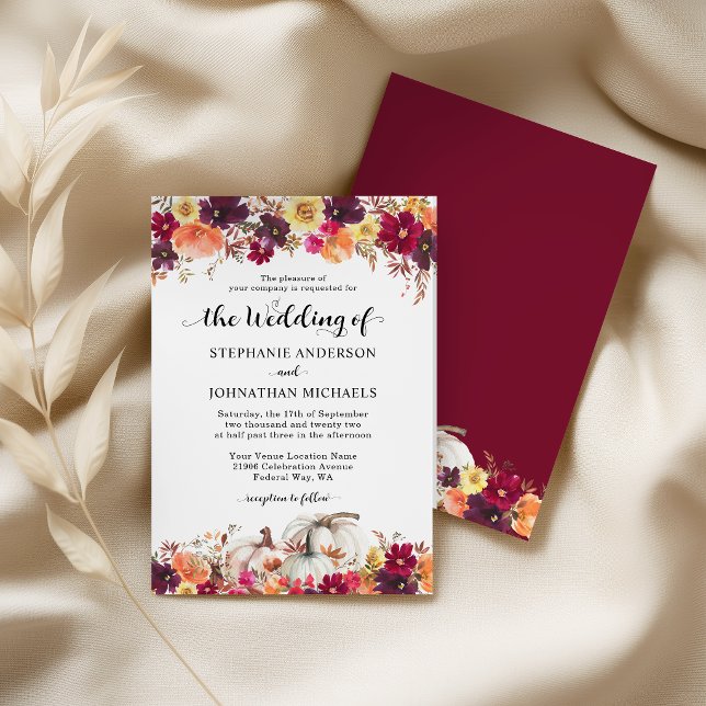 Faire invitation de mariage citrouille florale aut (Elegant Fall Floral Pumpkin Wedding Invitation)