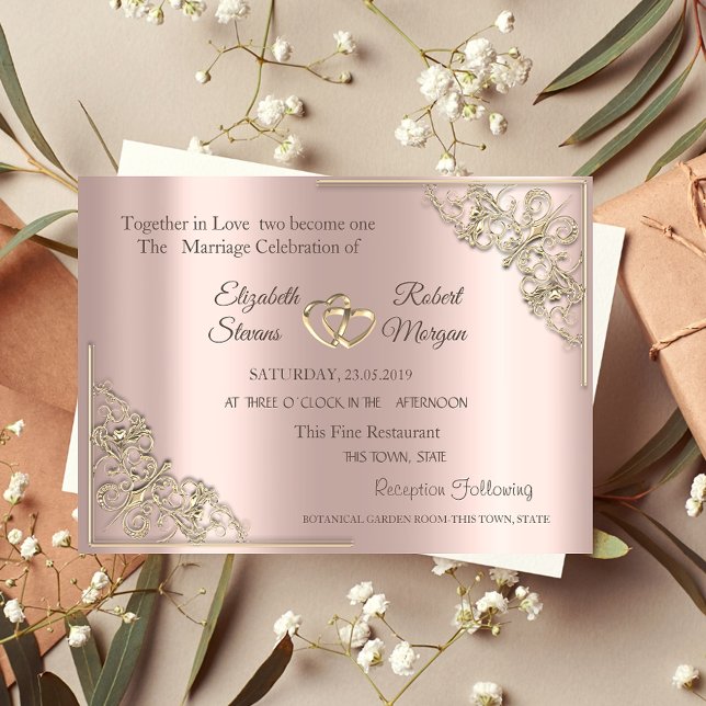 Faire invitation de mariage Cœur doré élégant Rose (Créateur téléchargé)