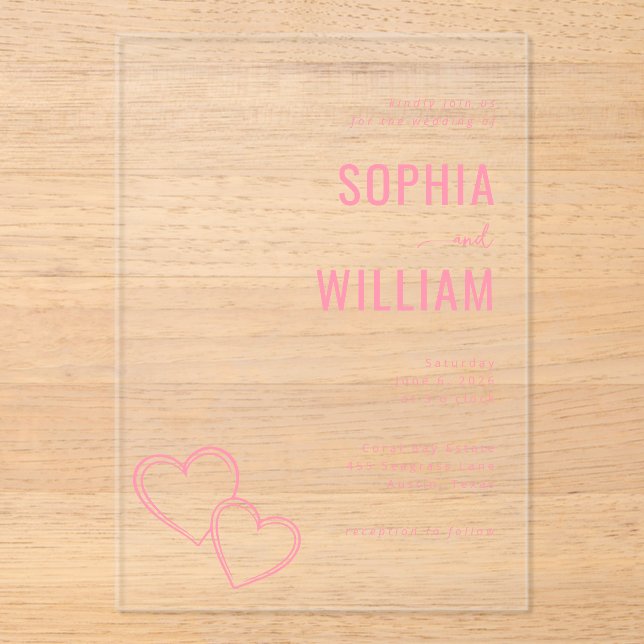 Faire invitation de mariage Cœurs roses (Recto)