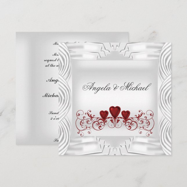 Faire invitation de mariage Cœurs Rouges Blancs Él (Devant / Derrière)