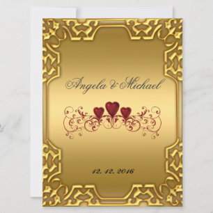 Faire invitation de mariage Cœurs rouges Or