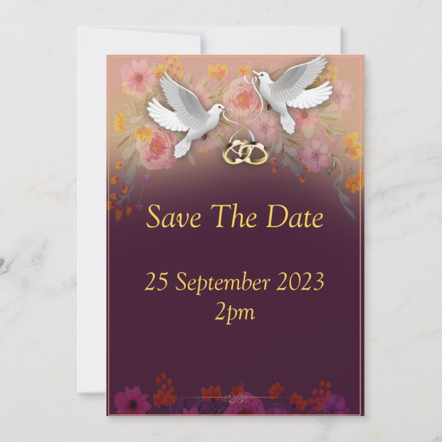 Faire invitation de mariage, colombes et anneaux v (Dos)
