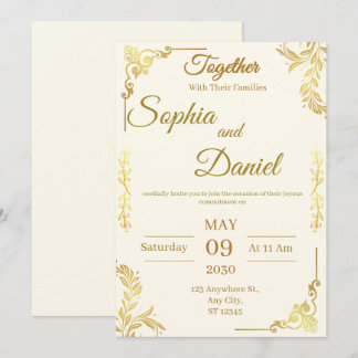 Faire invitation de mariage crème et or