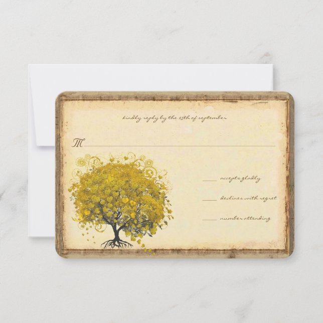 Faire invitation de mariage de l'arbre de cœur jau (Devant)