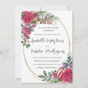 Faire invitation de mariage de Noël à fleurs rouge