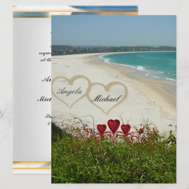 Faire invitation de mariage de plage coeurs rouges (Devant / Derrière)