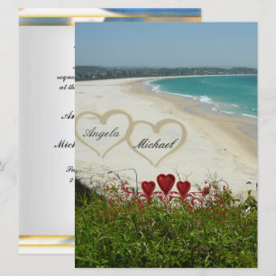 Faire invitation de mariage de plage coeurs rouges