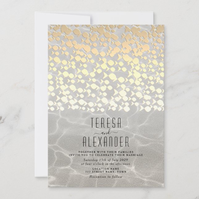 Faire invitation de mariage de plage en or (Devant)
