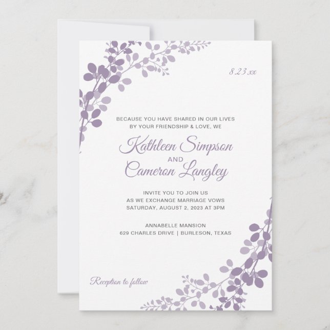 Faire invitation de mariage de vignes | Violet cla (Devant)