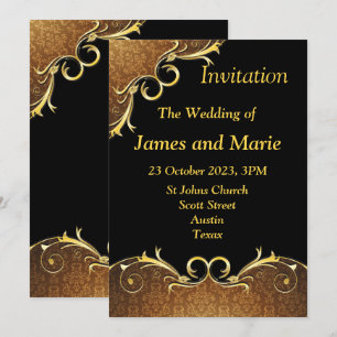 Faire invitation de mariage, défilement noir et or