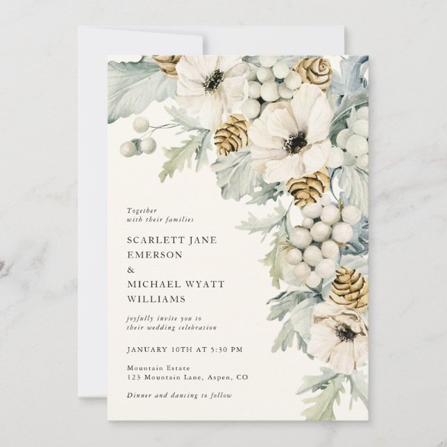 Faire invitation de mariage élégant bleu poussiére (Devant)