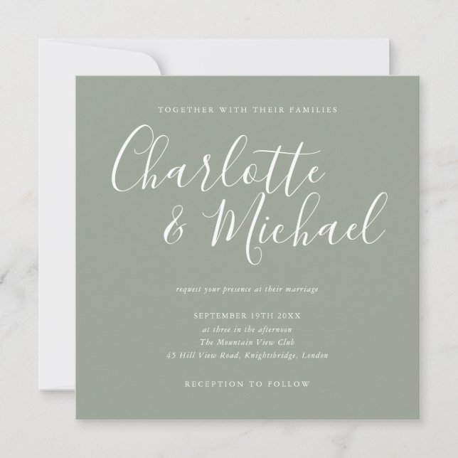 Faire invitation de mariage Elegant Silver Sage Si (Devant)