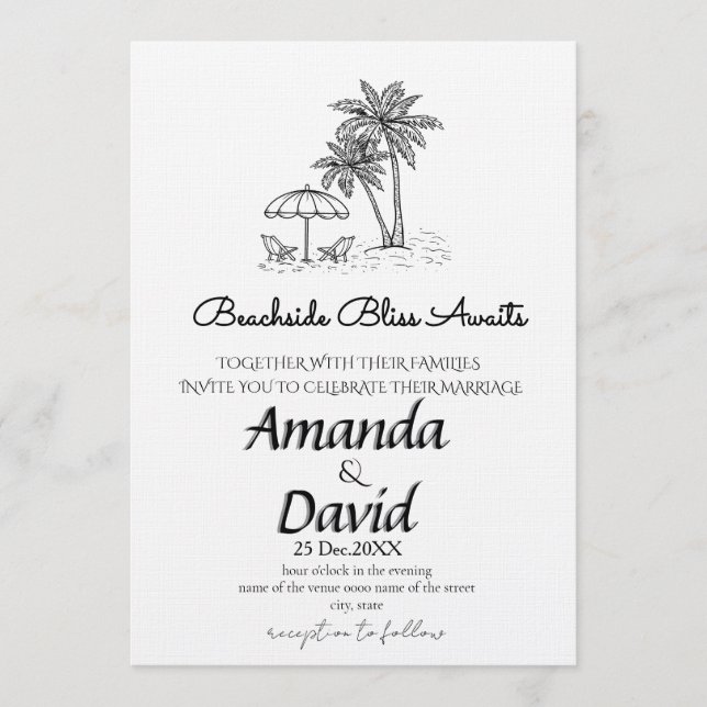 Faire invitation de mariage élégant sur la plage a (Devant)