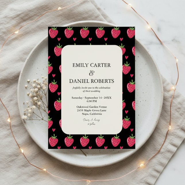 Faire invitation de mariage élégante noire et rose (Créateur téléchargé)