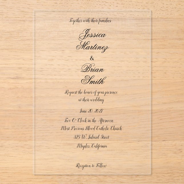 Faire invitation de mariage en acrylique (Recto)