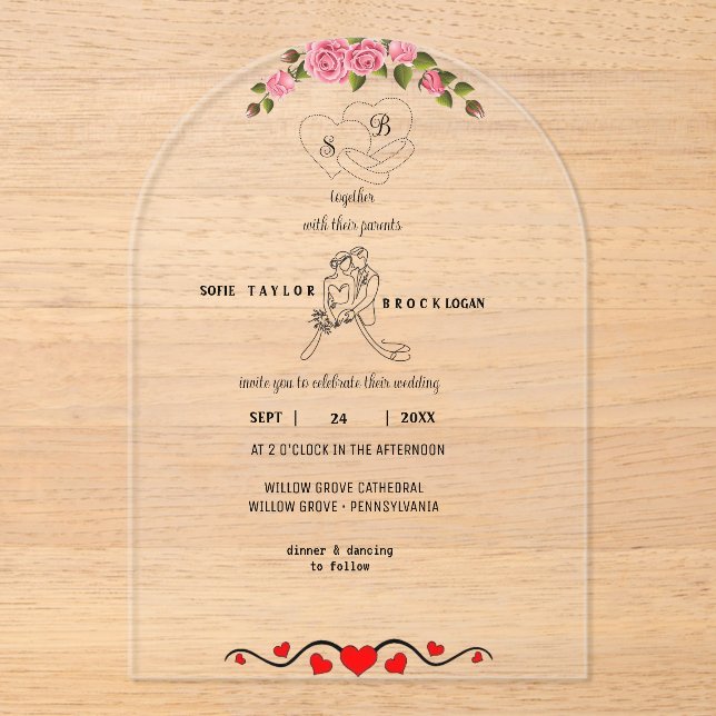 Faire invitation de mariage en acrylique avec moti (Recto)