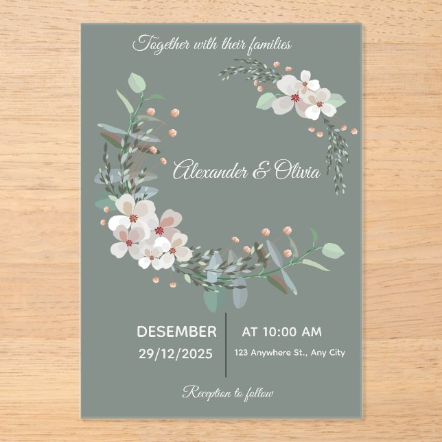 Faire invitation de mariage en acrylique blanc et  (Recto)