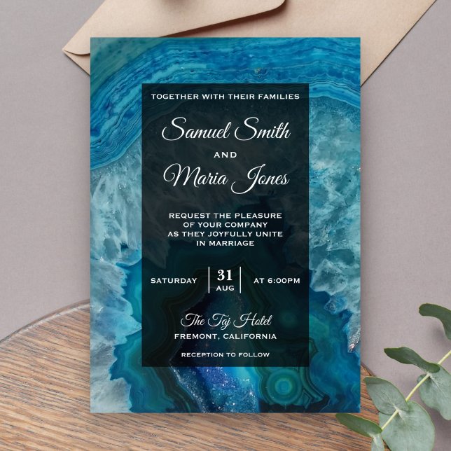 Faire invitation de mariage en agate bleue moderne (Créateur téléchargé)