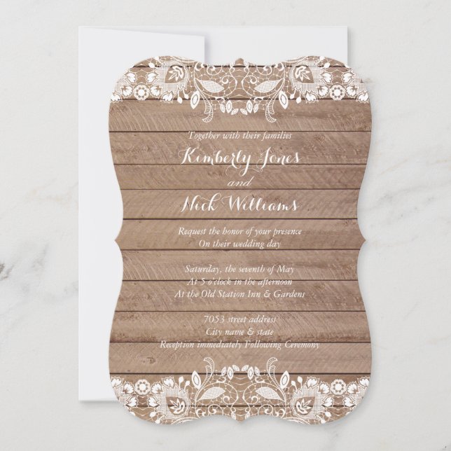 Faire invitation de mariage en bois et dentelle bl (Devant)