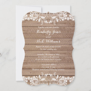 Faire invitation de mariage en bois et dentelle bl