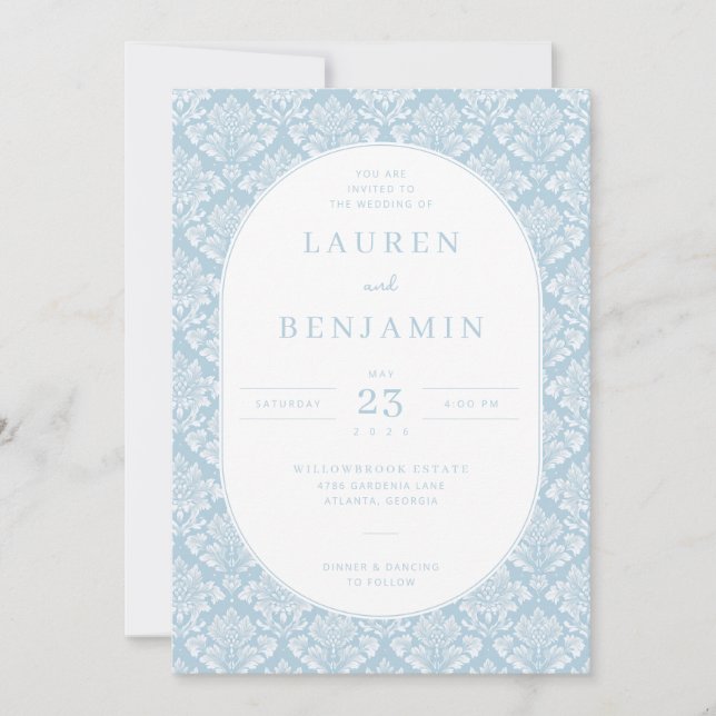 Faire invitation de mariage en damas bleu (Devant)