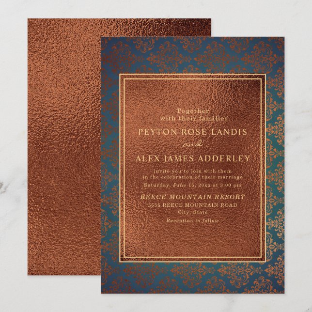 Faire invitation de mariage en damas de cuivre sar (Devant / Derrière)